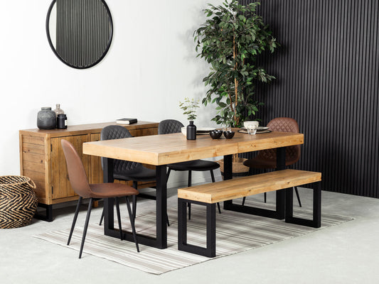 Table de salle à manger extensible Brooklyn Light (180 cm - 240 cm) et chaise de salle à manger Dallas marron