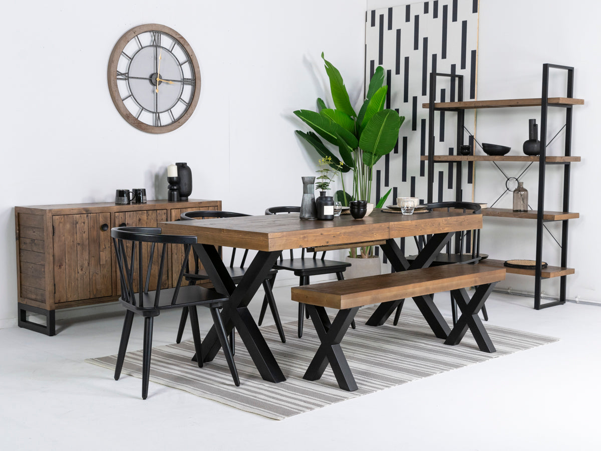 Table de salle à manger extensible Brooklyn à pieds croisés (180 cm - 240 cm) et chaises de salle à manger Bogart