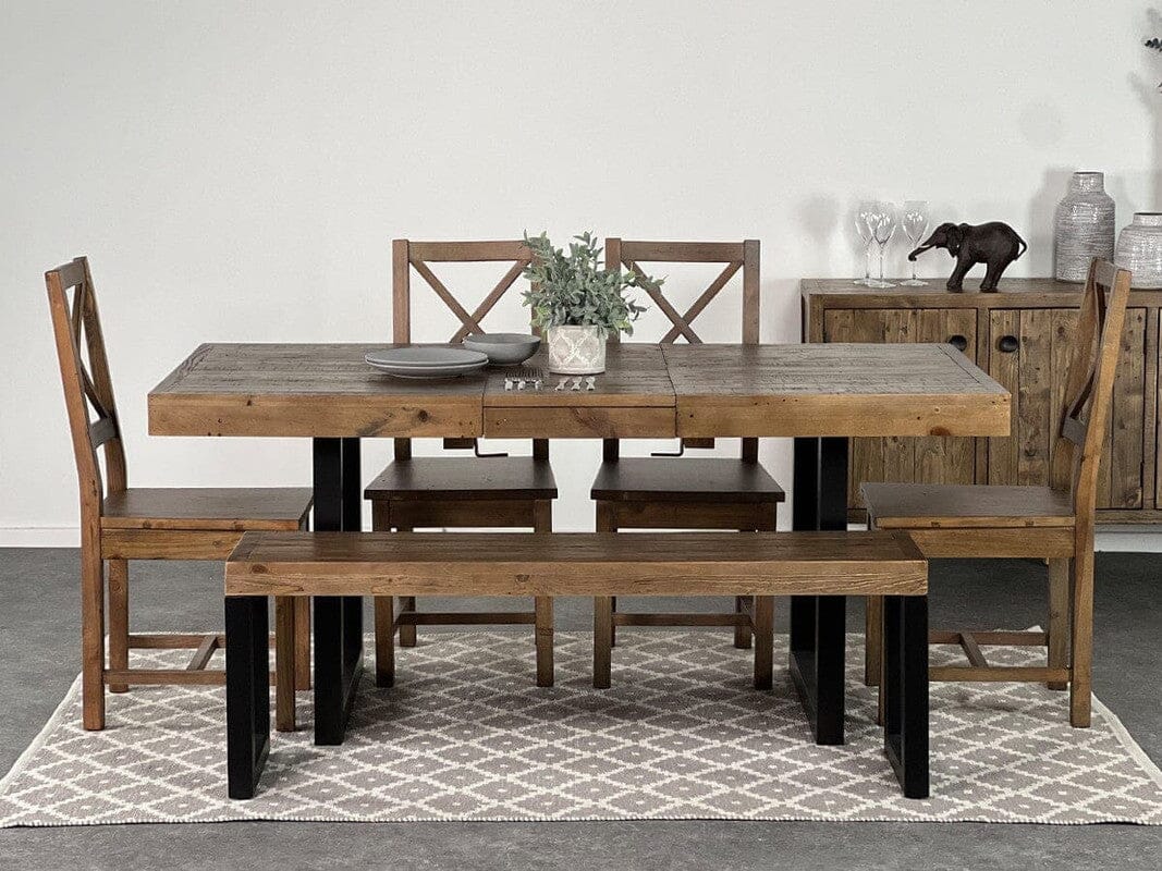 Table de salle à manger extensible Brooklyn (140 cm - 180 cm) et banc de salle à manger